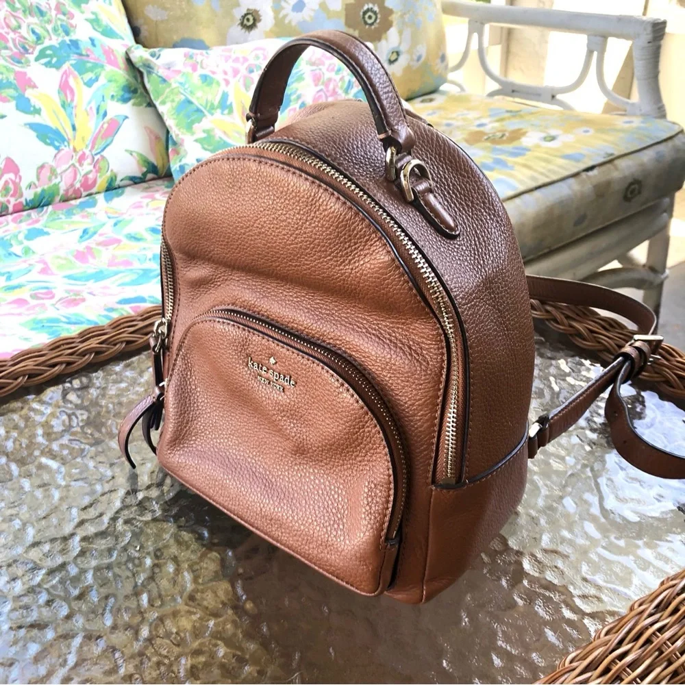Kate Spade Jackson Backpack Warm Ginger Brown Pebbled Leather Medium